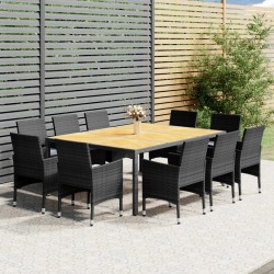 vidaXL Juego de comedor de jardín 11 piezas ratán sintético gris