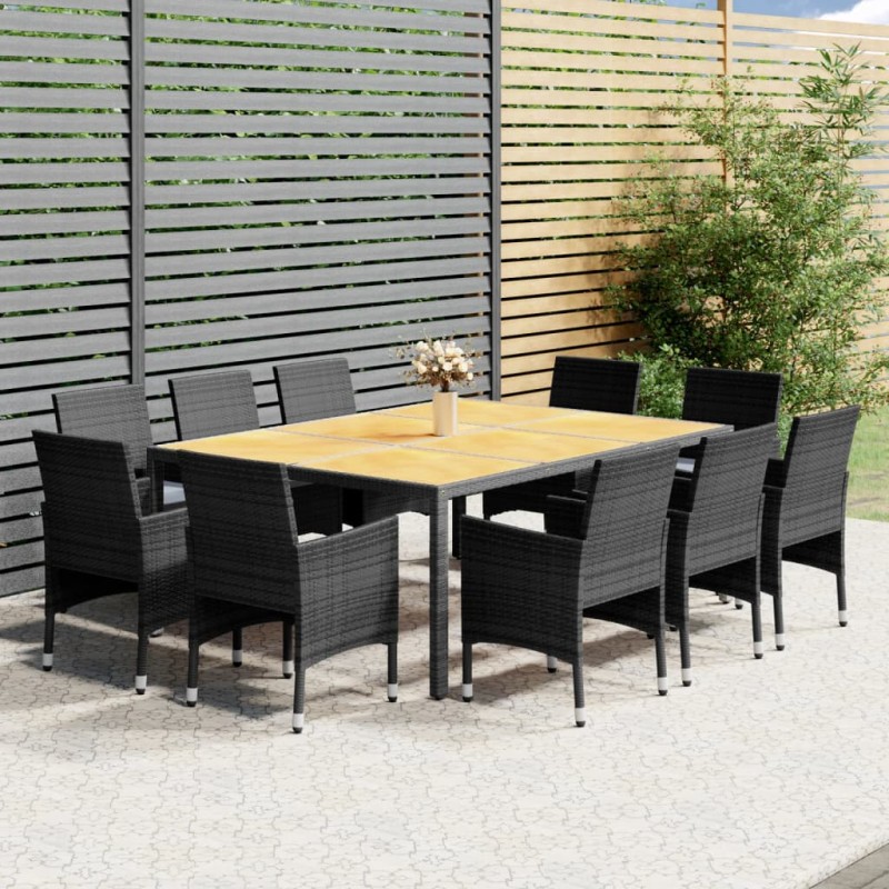 vidaXL Juego de comedor de jardín 11 piezas ratán sintético gris vidaXL Juego de comedor de jardín 11 piezas ratán sintético gris