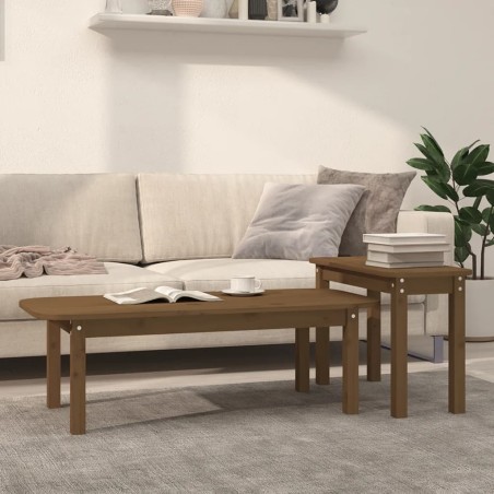 vidaXL Juego de mesas de centro 2 pzas madera maciza pino marrón miel