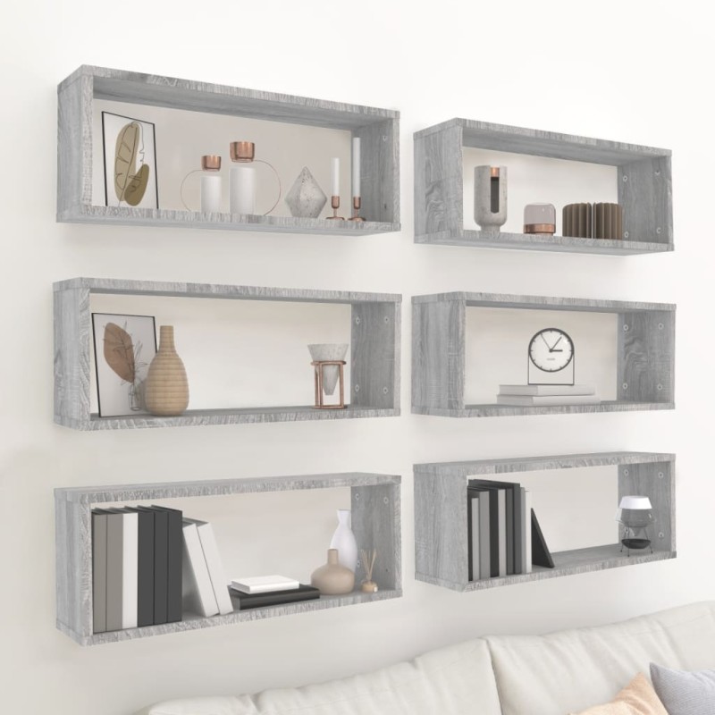 vidaXL Estantes cúbicos de pared 6 uds madera gris Sonoma 60x15x23 cm vidaXL Estantes cúbicos de pared 6 uds madera gris Sonoma 60x15x23 cm
