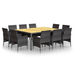 vidaXL Juego de comedor de jardín 11 piezas ratán sintético gris