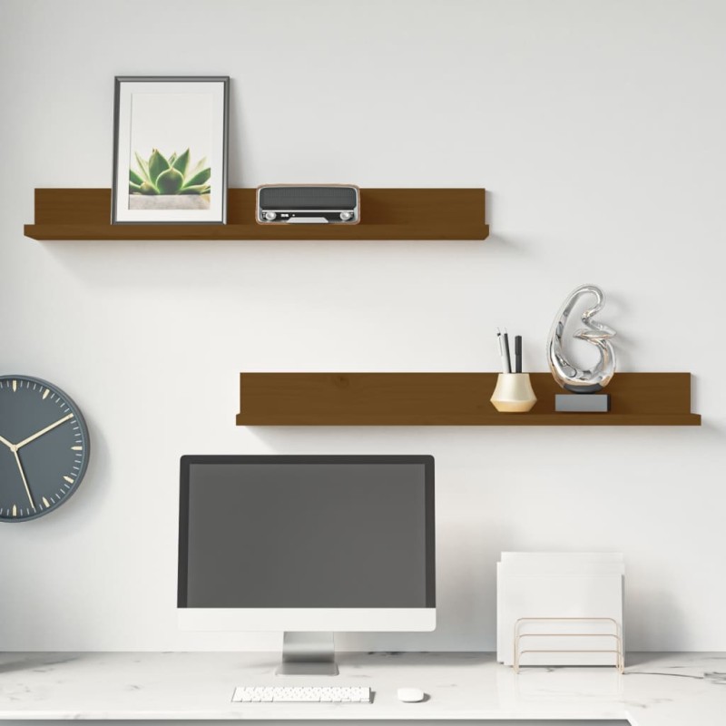 vidaXL Estantes de pared 2 uds madera de pino marrón miel 80x11x9 cm