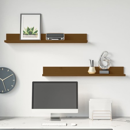 vidaXL Estantes de pared 2 uds madera de pino marrón miel 80x11x9 cm