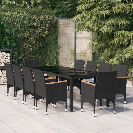 vidaXL Juego de comedor de jardín 11 piezas ratán sintético negro