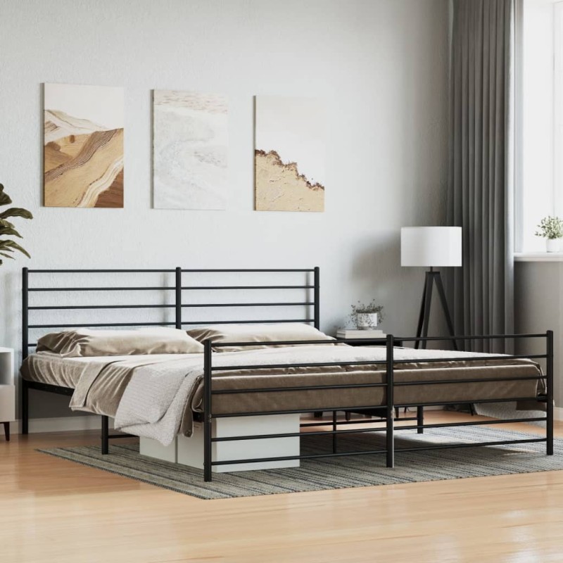 vidaXL Estructura de cama cabecero y pie de cama metal negro 180x200cm vidaXL Estructura de cama cabecero y pie de cama metal negro 180x200cm