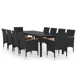 vidaXL Juego de comedor de jardín 11 piezas ratán sintético negro