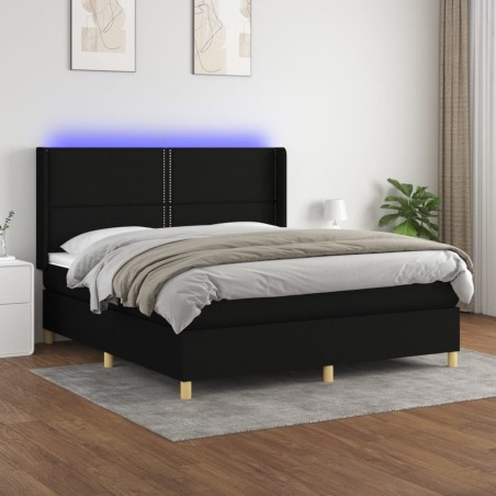 vidaXL Cama box spring colchón y luces LED tela negro 180x200 cm