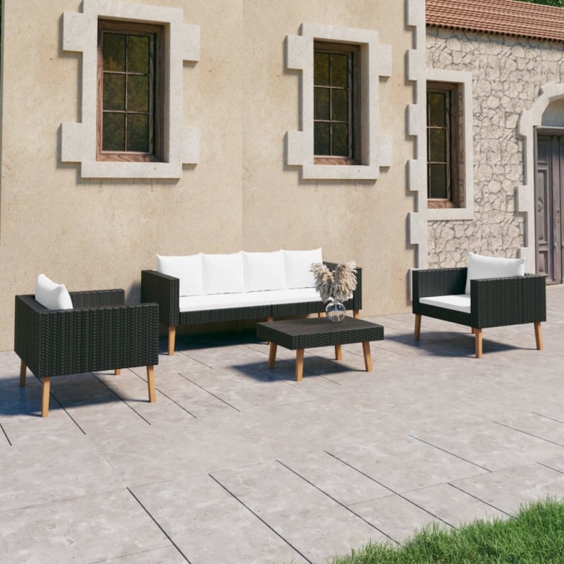 vidaXL Set de muebles de jardín 4 pzas y cojines ratán sintético negro vidaXL Set de muebles de jardín 4 pzas y cojines ratán sintético negro
