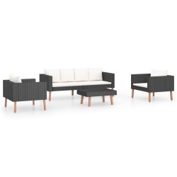 vidaXL Set de muebles de jardín 4 pzas y cojines ratán sintético negro