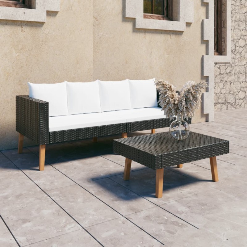 vidaXL Set de muebles de jardín 2 pzas y cojines ratán sintético negro vidaXL Set de muebles de jardín 2 pzas y cojines ratán sintético negro