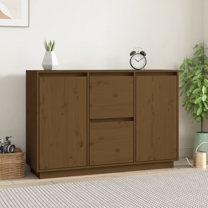 vidaXL Aparador de madera maciza de pino marrón miel 111x34x75 cm vidaXL Aparador de madera maciza de pino marrón miel 111x34x75 cm