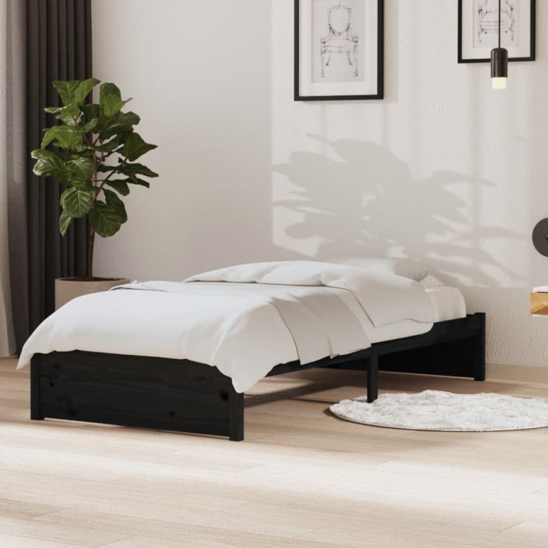 vidaXL Estructura de cama individual madera maciza negra 90x190 cm vidaXL Estructura de cama individual madera maciza negra 90x190 cm