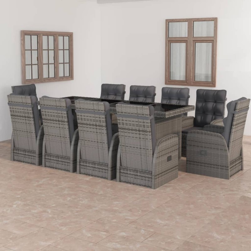 vidaXL Set de comedor de jardín 11 pzas y cojines ratán sintético gris vidaXL Set de comedor de jardín 11 pzas y cojines ratán sintético gris