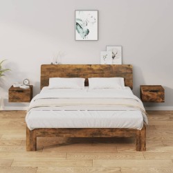 vidaXL Mesitas de noche de pared 2 uds color roble ahumado 34x30x20 cm