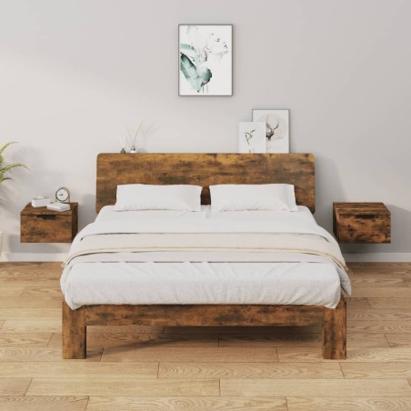 vidaXL Mesitas de noche de pared 2 uds color roble ahumado 34x30x20 cm
