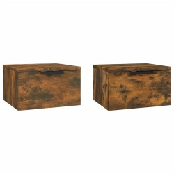 vidaXL Mesitas de noche de pared 2 uds color roble ahumado 34x30x20 cm