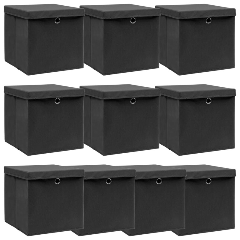 vidaXL Cajas de almacenaje con tapas 10 uds tela negro 32x32x32 cm