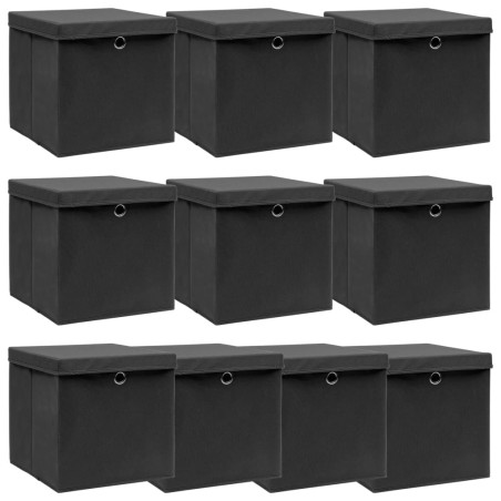 vidaXL Cajas de almacenaje con tapas 10 uds tela negro 32x32x32 cm