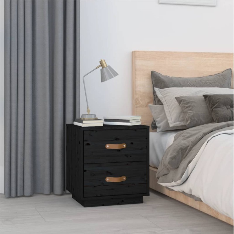 vidaXL Mesita de noche madera maciza de pino negro 40x34x45 cm vidaXL Mesita de noche madera maciza de pino negro 40x34x45 cm