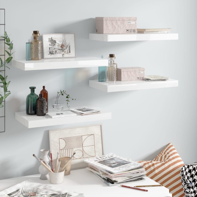 vidaXL Estante flotante de pared 4 uds MDF blanco brillo 50x23x3,8 cm vidaXL Estante flotante de pared 4 uds MDF blanco brillo 50x23x3,8 cm