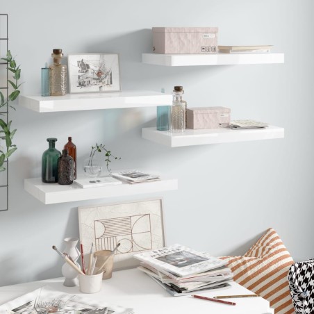 vidaXL Estante flotante de pared 4 uds MDF blanco brillo 50x23x3,8 cm