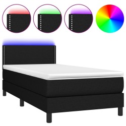 vidaXL Cama box spring colchón y luces LED tela negro 90x200 cm