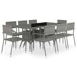 vidaXL Set comedor jardín 9 pzas ratán sintético gris antracita y gris