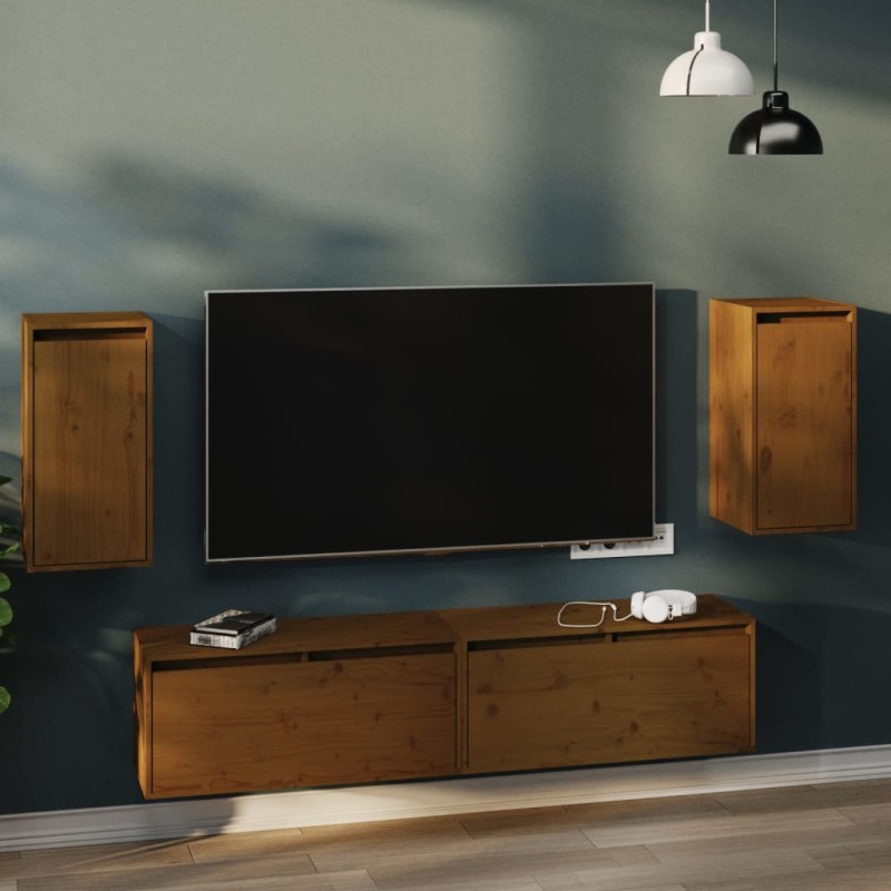 vidaXL Armario de pared 2 uds madera de pino marrón miel 30x30x60 cm vidaXL Armario de pared 2 uds madera de pino marrón miel 30x30x60 cm