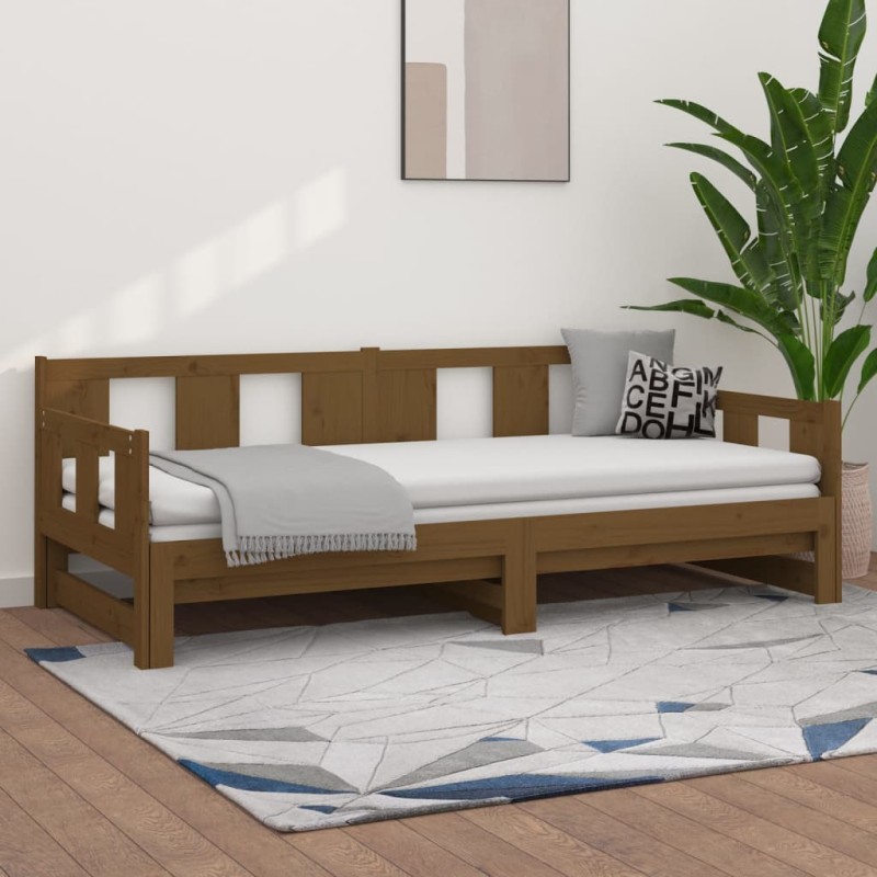 vidaXL Sofá cama extraíble madera de pino marrón miel 2x(80x200) cm