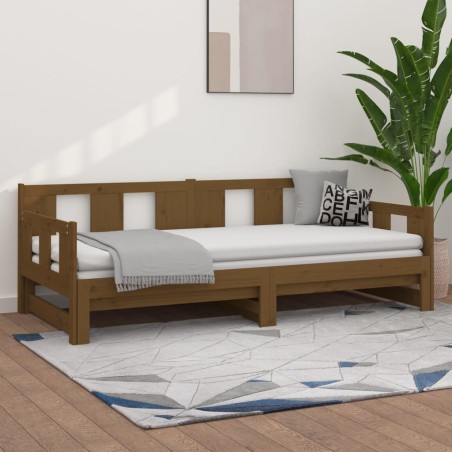 vidaXL Sofá cama extraíble madera de pino marrón miel 2x(80x200) cm