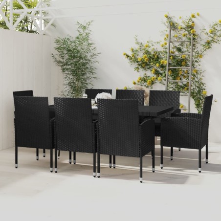 vidaXL Juego de comedor de jardín 9 piezas ratán sintético negro