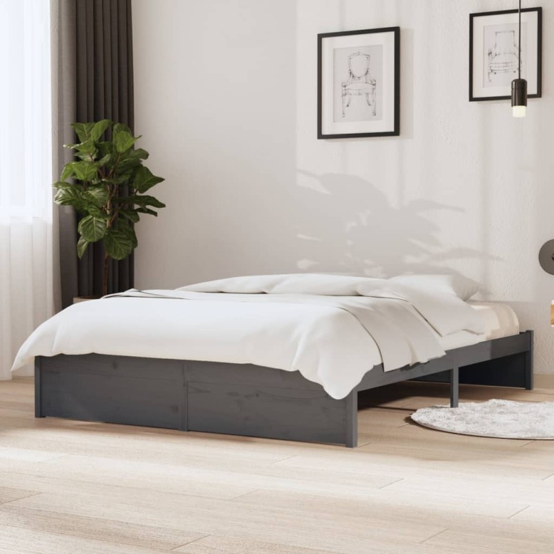 vidaXL Estructura de cama de madera maciza gris 140x200 cm vidaXL Estructura de cama de madera maciza gris 140x200 cm