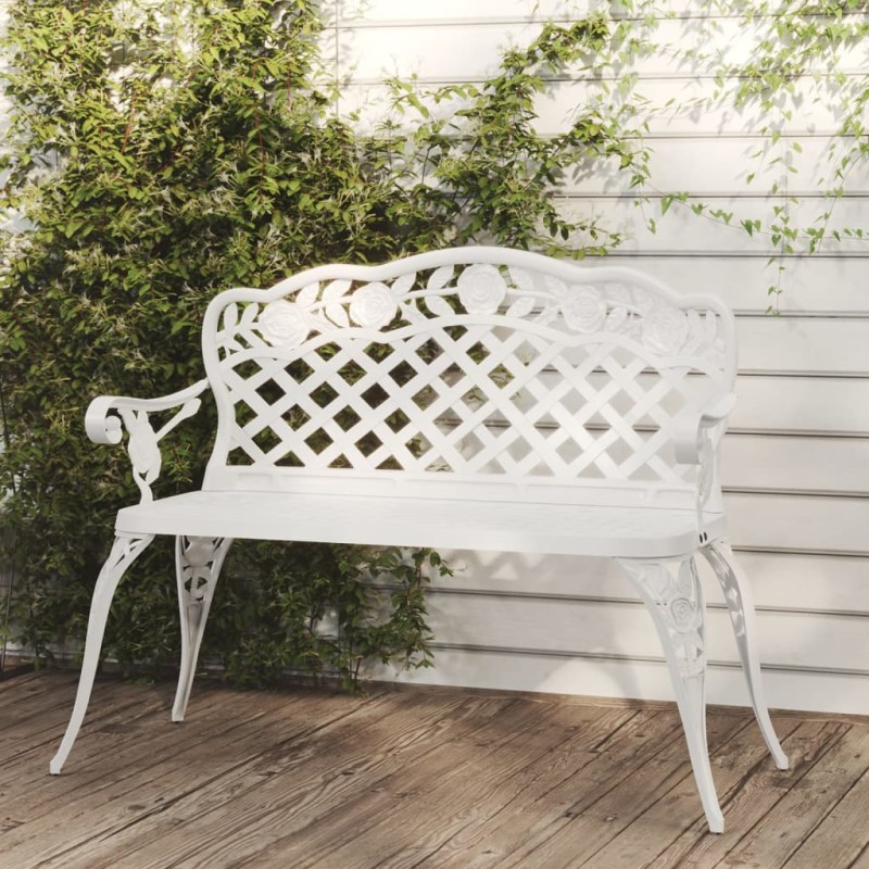 vidaXL Banco de jardín de aluminio fundido blanco 108 cm vidaXL Banco de jardín de aluminio fundido blanco 108 cm