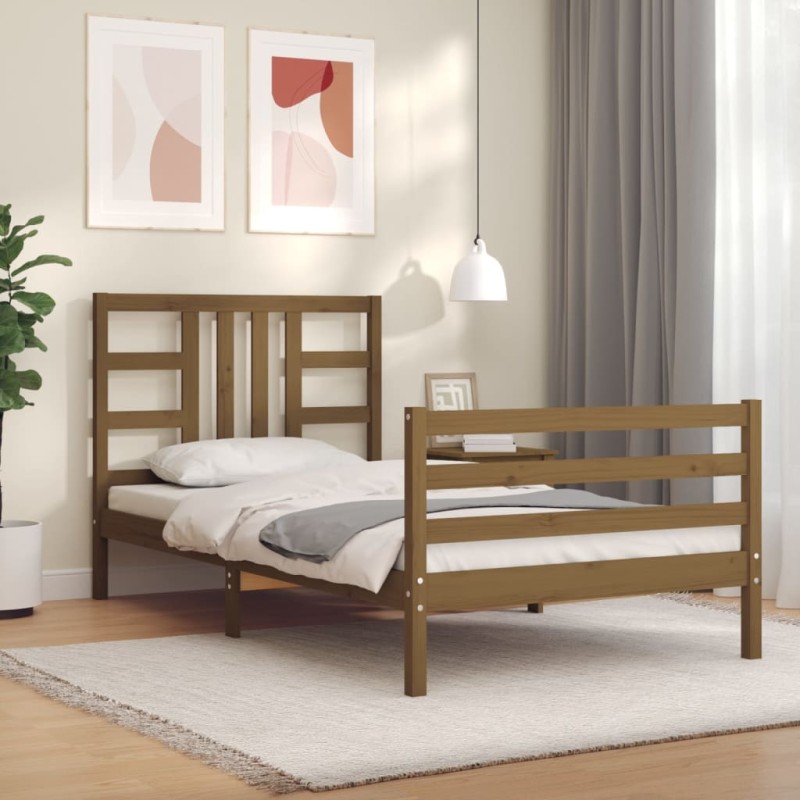 vidaXL Estructura cama y cabecero madera maciza marrón miel 100x200 cm