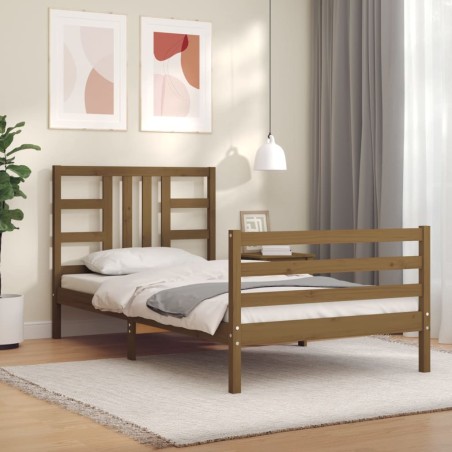 vidaXL Estructura cama y cabecero madera maciza marrón miel 100x200 cm