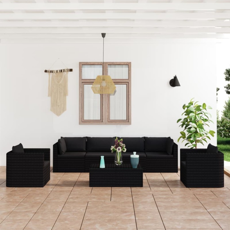 vidaXL Set muebles de jardín 7 piezas y cojines ratán sintético negro vidaXL Set muebles de jardín 7 piezas y cojines ratán sintético negro