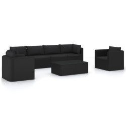 vidaXL Set muebles de jardín 7 piezas y cojines ratán sintético negro