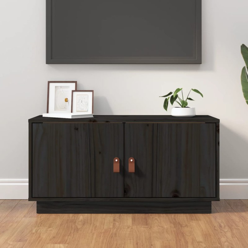 vidaXL Mueble de TV de madera maciza de pino negro 80x34x40 cm vidaXL Mueble de TV de madera maciza de pino negro 80x34x40 cm