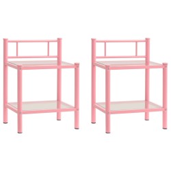 vidaXL Mesitas de noche 2 unidades metal y vidrio rosa y transparente