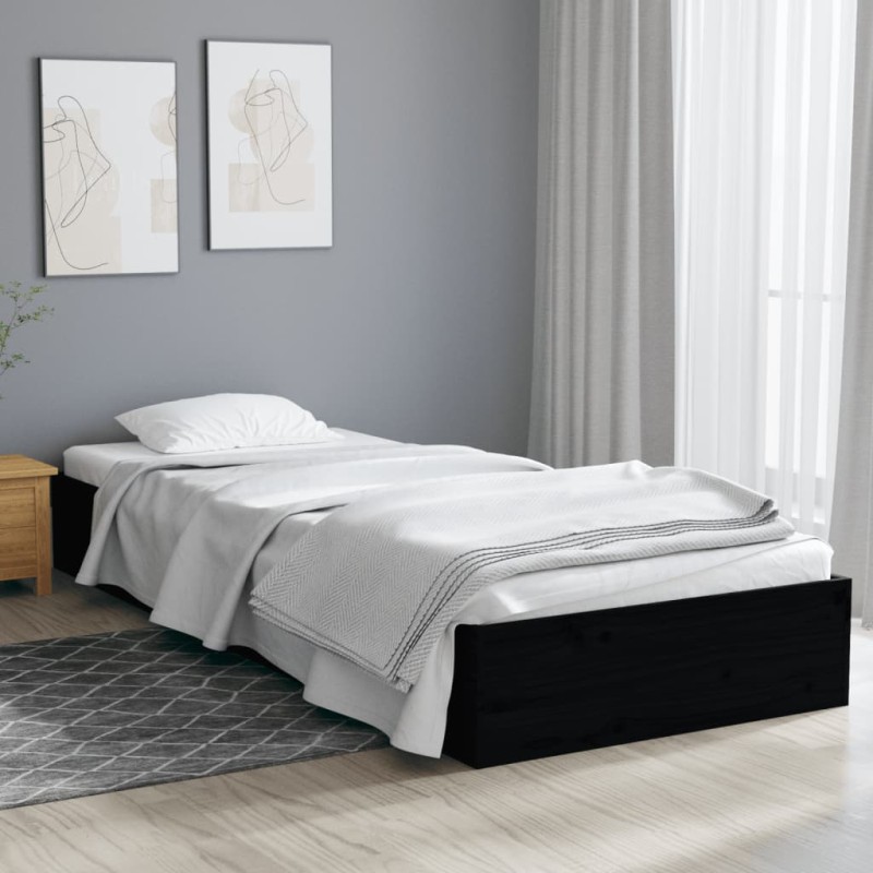 vidaXL Estructura cama madera maciza individual negro 75x190 cm vidaXL Estructura cama madera maciza individual negro 75x190 cm