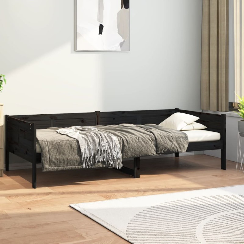 vidaXL Sofá cama madera maciza de pino negro 80x200 cm