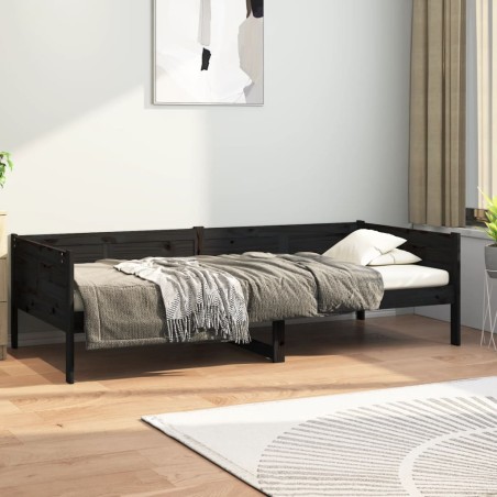 vidaXL Sofá cama madera maciza de pino negro 80x200 cm