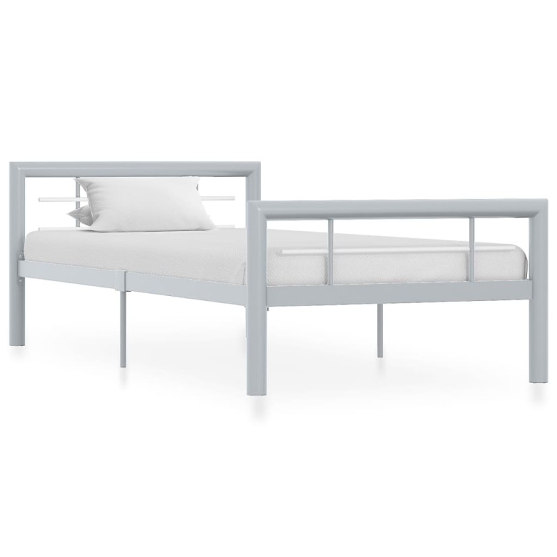vidaXL Estructura de cama de metal gris y blanco 90x200 cm