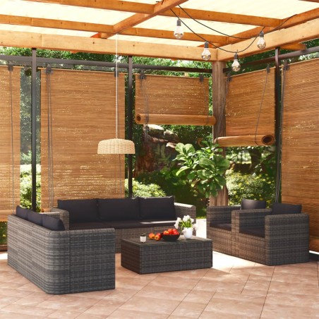 vidaXL Set de muebles de jardín 9 pzas y cojines ratán sintético gris