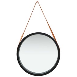 vidaXL Espejo de pared con correa negro 50 cm