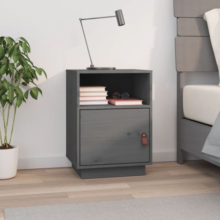vidaXL Mesita de noche madera maciza de pino gris 40x34x55 cm