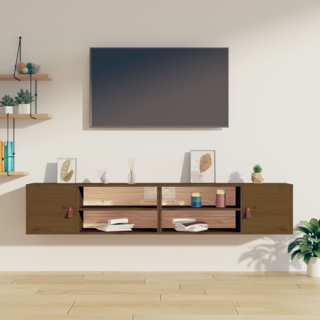 vidaXL Armarios de pared 2 uds madera de pino marrón miel 60x30x30 cm