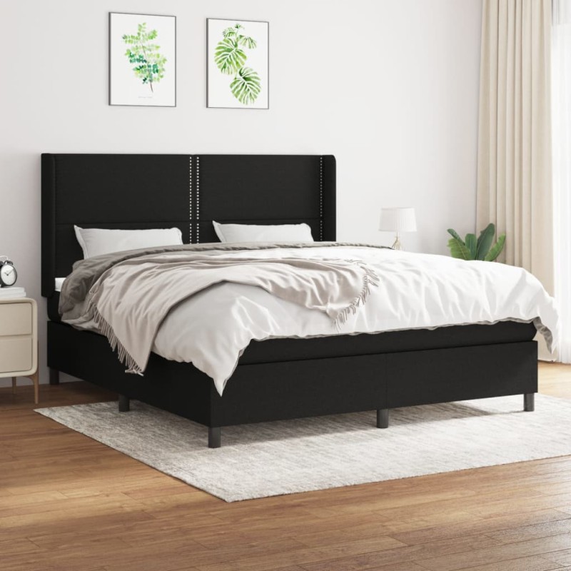 vidaXL Cama box spring con colchón tela negro 180x200 cm vidaXL Cama box spring con colchón tela negro 180x200 cm