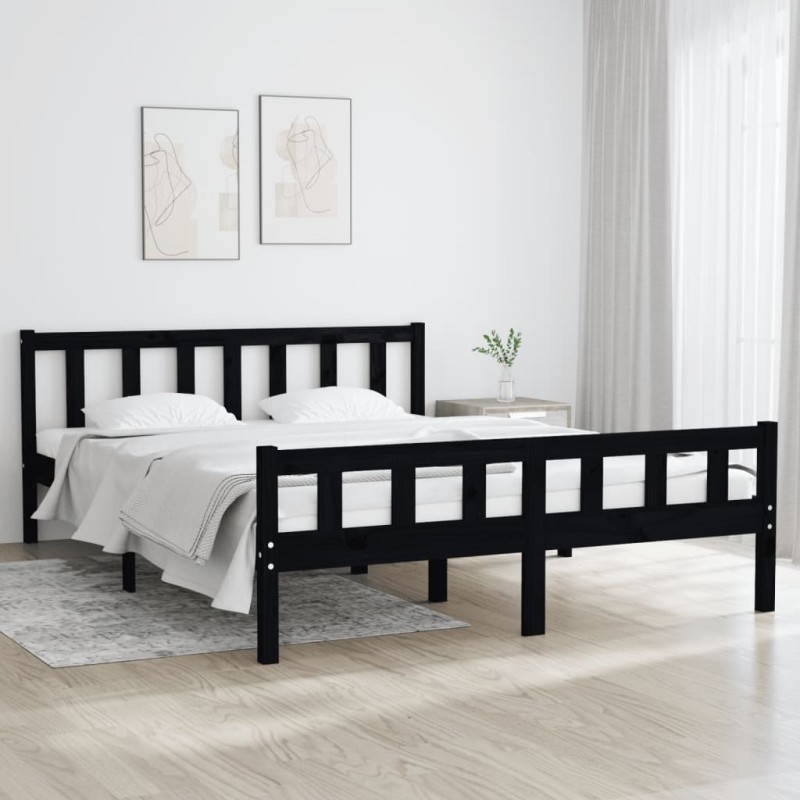 vidaXL Estructura de cama madera maciza negro 120x200 cm vidaXL Estructura de cama madera maciza negro 120x200 cm