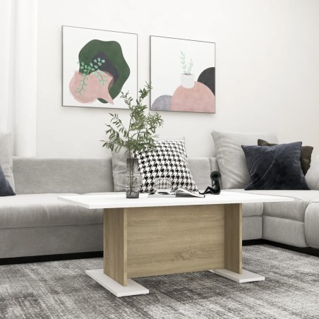 vidaXL Mesa de centro madera contrachapada blanco roble 103,5x60x40cm